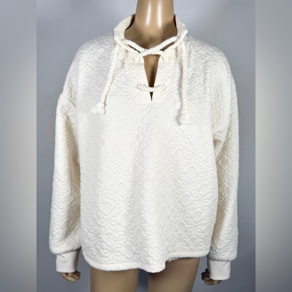 Madewell Women’s Size Large Poinsettia Quilted Knit Lace Up Sweatshirt - Picture 1 of 9